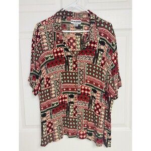 Joan Leslie Woman Geometric Print Button Down Short Sleeve Shirt 22W